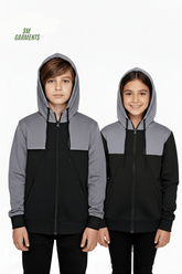 AVIATOR KIDS Color - Block Zip - Up Hoodie – Graphite & Charcoal - Smgarment's